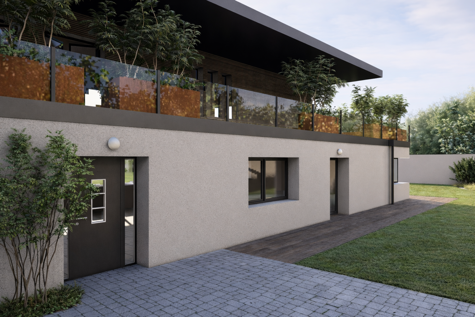 plan aménagement paysager jardin terrasse bois plantes bretagne bureau d'études saint brieuc conception plan 3D architecture paysagiste