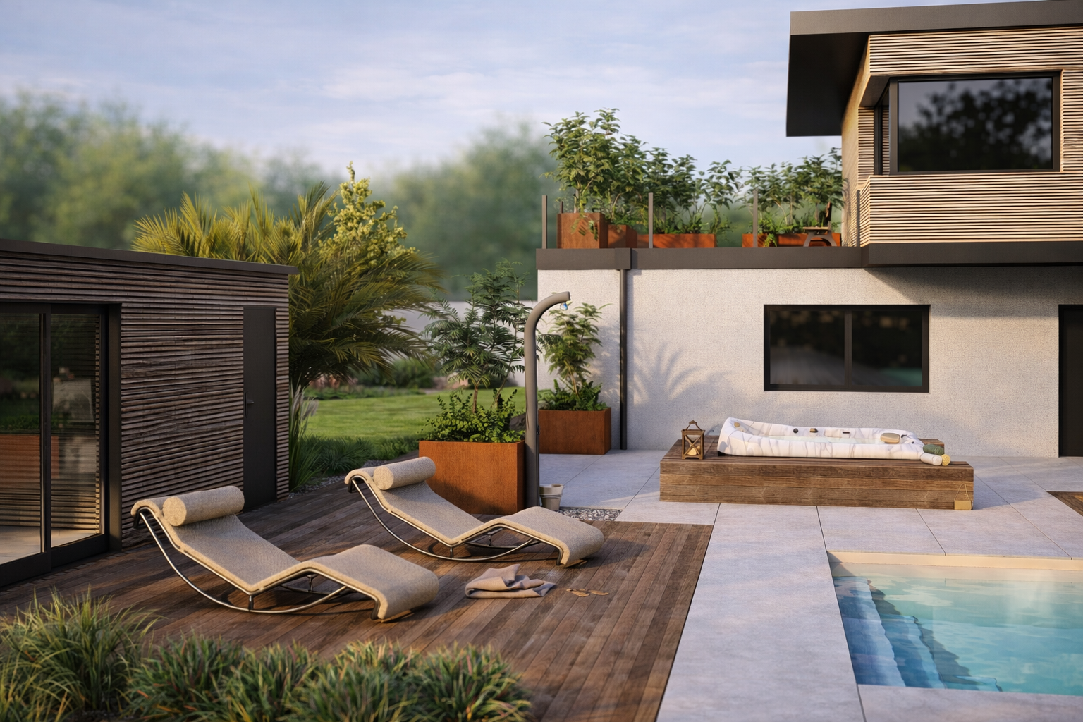aménagement paysager jardin terrasse bois plantes bretagne bureau d'études saint brieuc conception plan 3D architecture