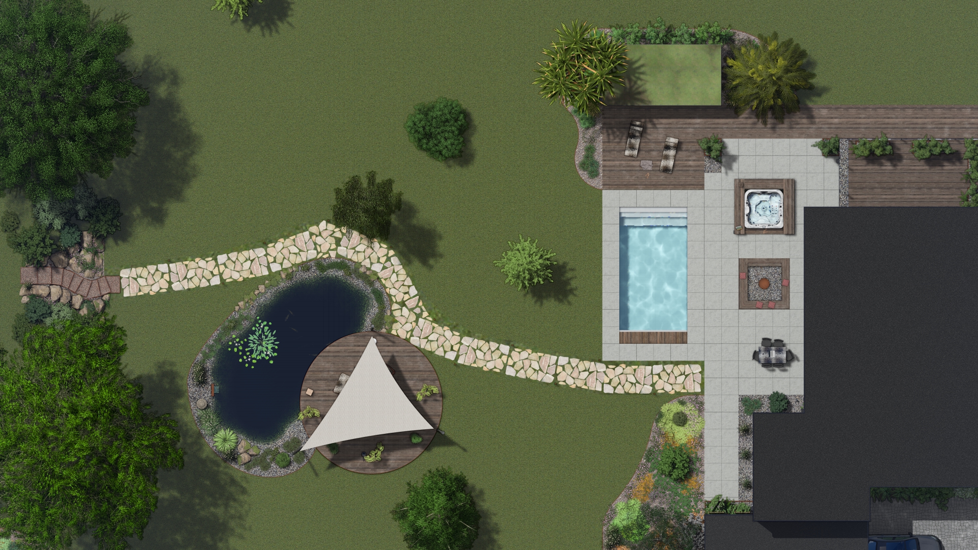plan aménagement paysager jardin terrasse bois plantes bretagne bureau d'études saint brieuc conception plan 3D architecture paysagiste