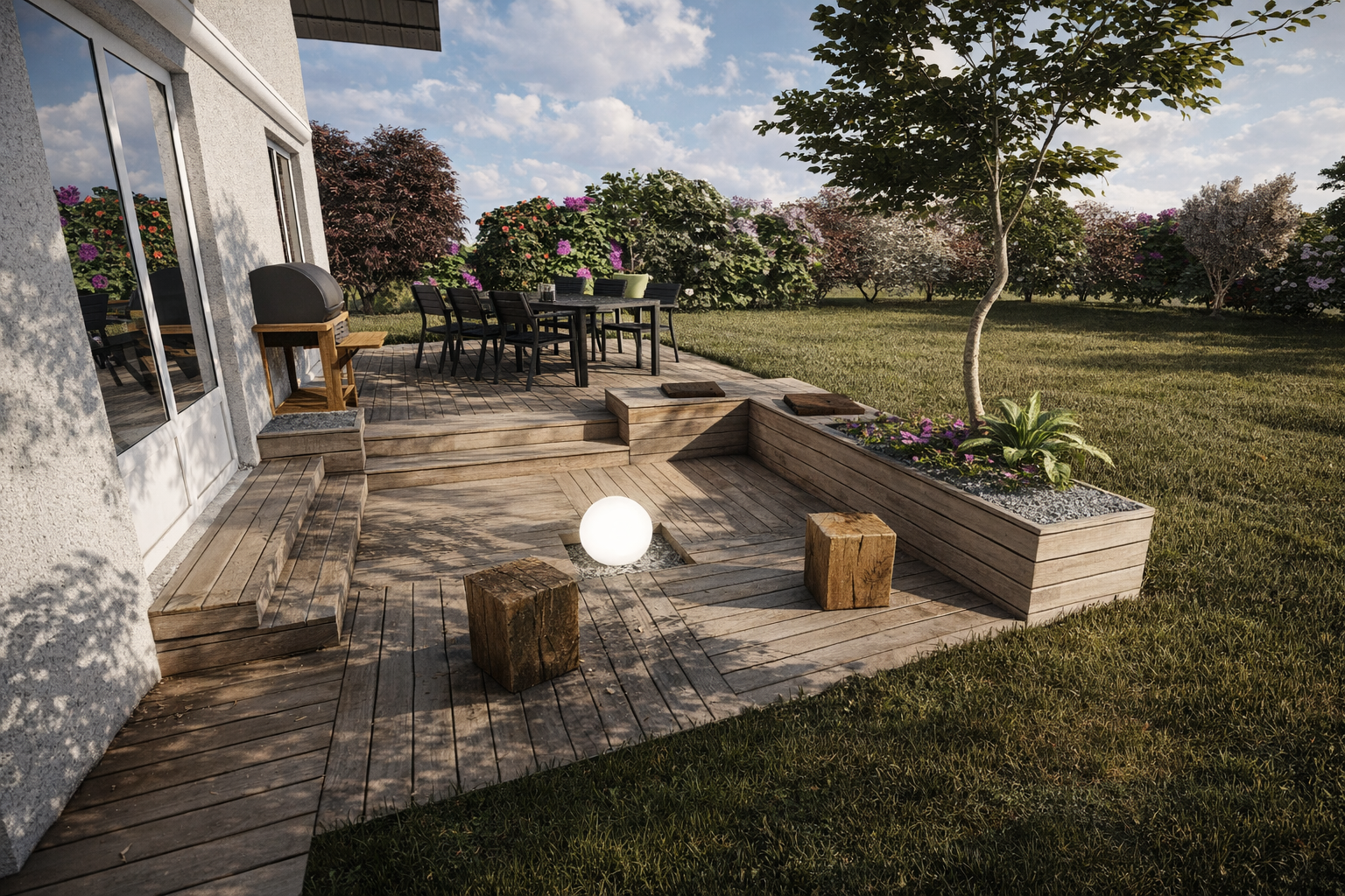 plan aménagement paysager jardin terrasse bois plantes bretagne bureau d'études saint brieuc conception plan 3D architecture paysagiste