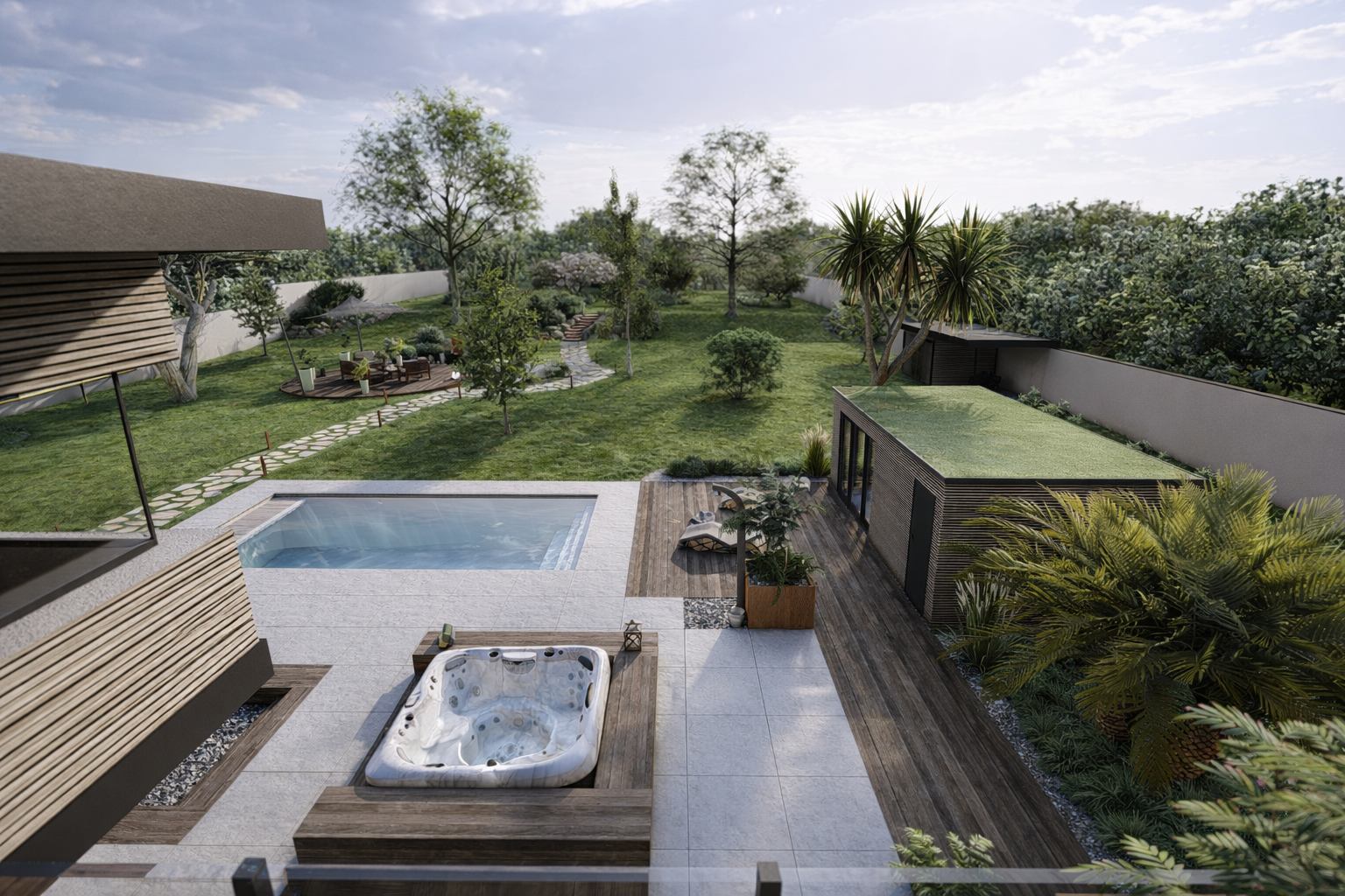 plan aménagement paysager jardin terrasse bois plantes bretagne bureau d'études saint brieuc conception plan 3D architecture paysagiste