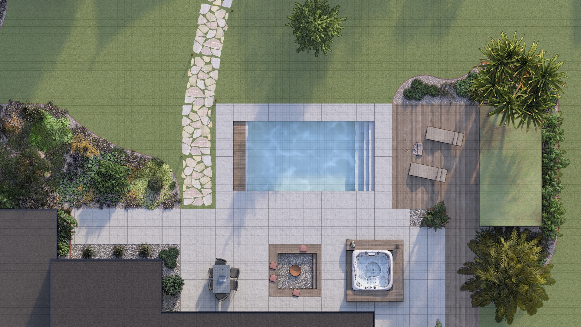 plan aménagement paysager jardin terrasse bois plantes bretagne bureau d'études saint brieuc conception plan 3D architecture paysagiste