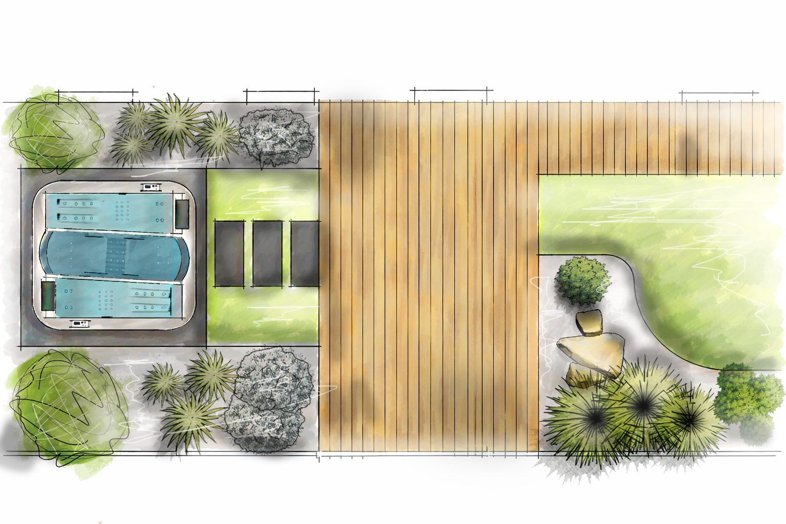 plan aménagement paysager jardin terrasse bois plantes bretagne bureau d'études saint brieuc conception plan 3D architecture paysagiste